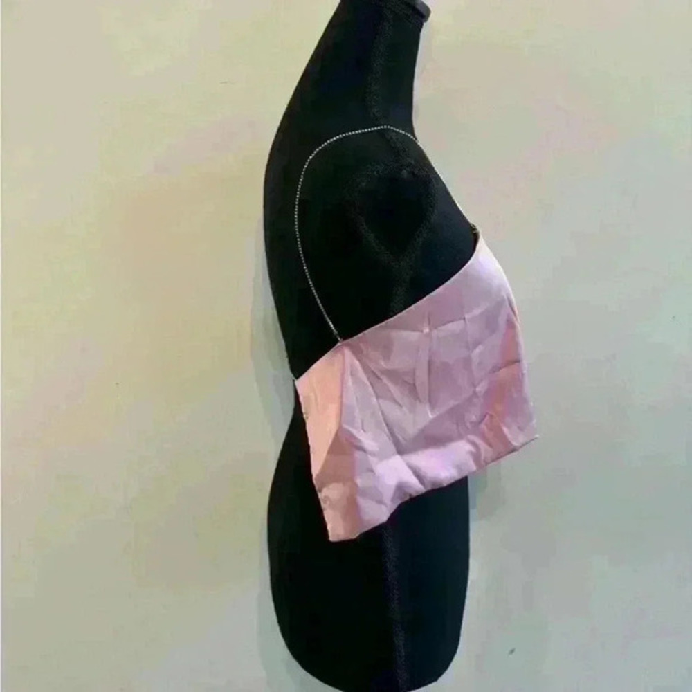 Backless Satiny Pink Crop Tank with Jeweled Spaghetti Straps Size S